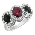 thumbnail image 1 of 10K White Gold Natural HQ Ruby & Black Onyx 3-Stone Ring Oval Diamond Accent, size 6, 1 of 2