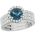 thumbnail image 1 of 10K White Gold Natural London Blue Topaz 3-Piece Bridal Ring Set Round 6mm Halo Diamond, size 9.5, 1 of 4