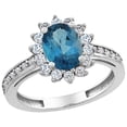 thumbnail image 1 of 10K White Gold Natural London Blue Topaz Floral Halo Ring Oval 8x6mm Diamond Accents, size 5.5, 1 of 4