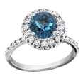 thumbnail image 1 of 10K White Gold Natural London Blue Topaz Ring Round 8mm Floating Halo Diamond, size 5.5, 1 of 4