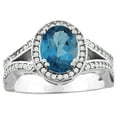 thumbnail image 1 of 10K White Gold Natural London Blue Topaz Split Ring Oval 8x6mm Diamond Accent, size 9, 1 of 2