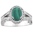 thumbnail image 1 of 10K White Gold Natural Malachite Split Ring Oval 8x6mm Diamond Accent, size 7, 1 of 2