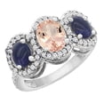thumbnail image 1 of 10K White Gold Natural Morganite & Lapis 3-Stone Ring Oval Diamond Accent, size 5, 1 of 2