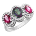 thumbnail image 1 of 10K White Gold Natural Mystic Topaz & Pink Topaz 3-Stone Ring Oval Diamond Accent, size 6.5, 1 of 2