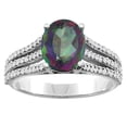 thumbnail image 1 of 10K White Gold Natural Mystic Topaz Tri-split Ring Oval 9x7mm Diamond Accents, size 10, 1 of 4