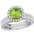 thumbnail image 1 of 10K White Gold Natural Peridot Round 6mm 2-Piece Engagement Ring Set Floating Halo Diamond, size 9.5, 1 of 4