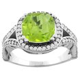 thumbnail image 1 of 10K White Gold Natural Peridot Split Ring Cushion 8x8mm Diamond Accent, size 9, 1 of 2
