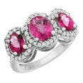thumbnail image 1 of 10K White Gold Natural Pink Sapphire & Pink Topaz 3-Stone Ring Oval Diamond Accent, size 7, 1 of 2