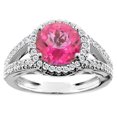 thumbnail image 1 of 10K White Gold Natural Pink Topaz Ring Round 8mm Diamond Accent, size 5, 1 of 4