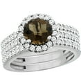 thumbnail image 1 of 10K White Gold Natural Smoky Topaz 3-Piece Bridal Ring Set Round 6mm Halo Diamond, size 5, 1 of 4