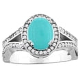 thumbnail image 1 of 10K White Gold Natural Turquoise Split Ring Oval 8x6mm Diamond Accent, size 9, 1 of 2