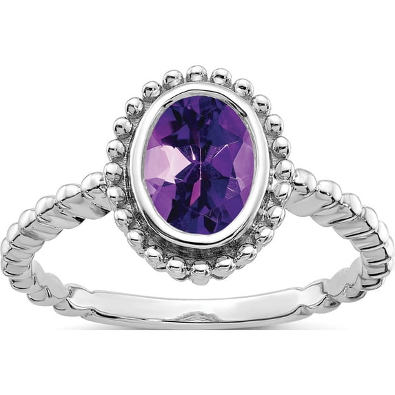 10K White Gold Oval Amethyst Ringsize 7 (Width 1.7) - Jbsp