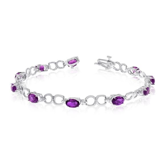 10K White Gold Oval Amethyst and Diamond Bracelet
