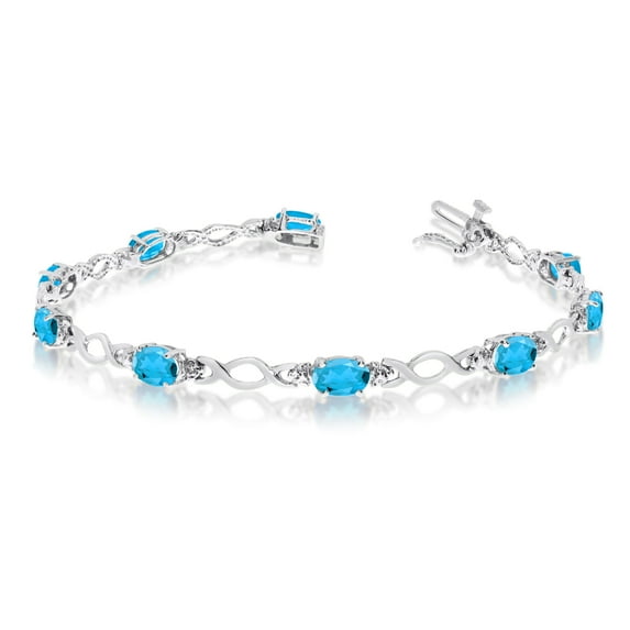 10K White Gold Oval Blue Topaz and Diamond Bracelet