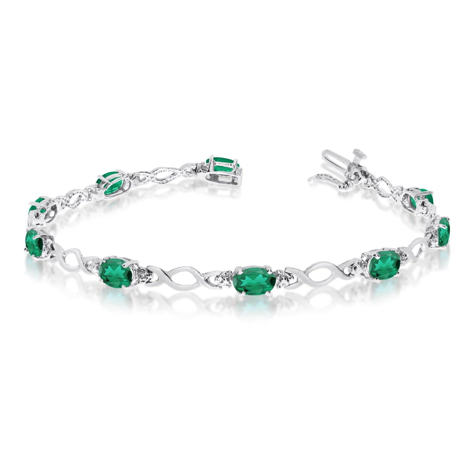14K White Gold Perpetual Diamond and Emerald Tennis Bracelet