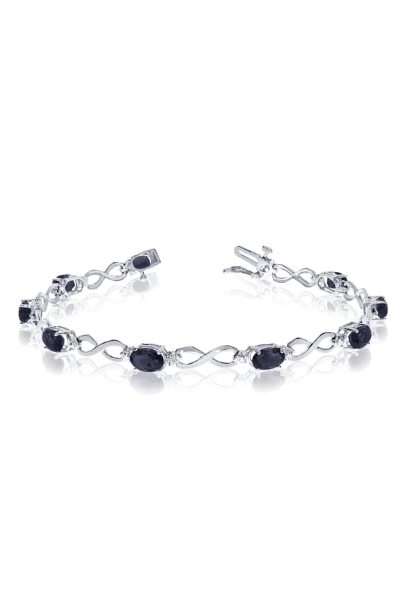 10K White Gold Oval Sapphire Stones And Diamonds Infinity Tennis Bracelet, 7"