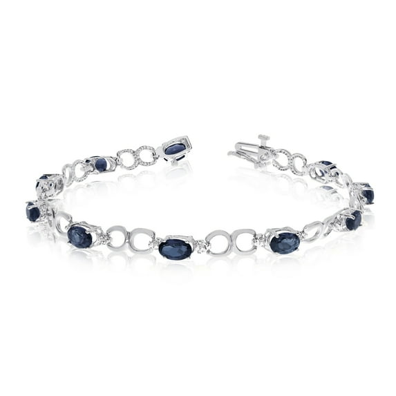 10K White Gold Oval Sapphire and Diamond Bracelet