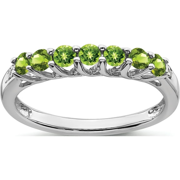 Jewelry by Sweet Pea 10K White Gold August/ Peridot and Diamond 7-stone Ring