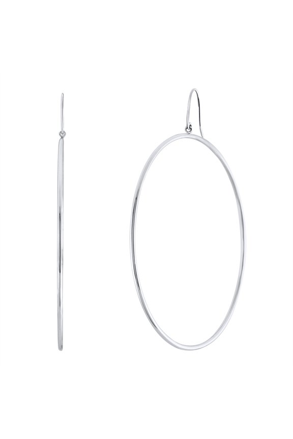 10K White Gold Plain Hoop Earrings (60 mm Length)