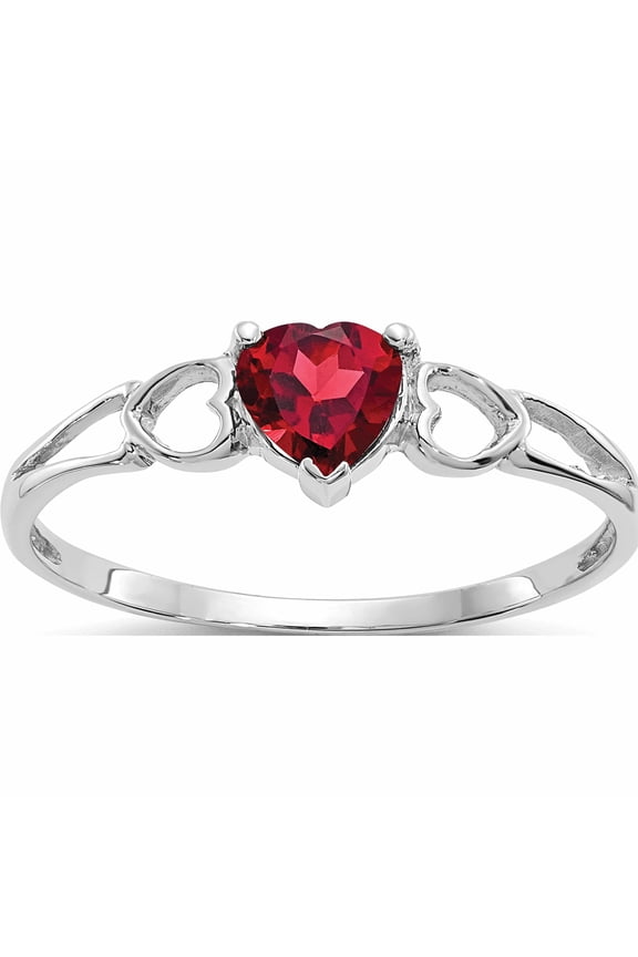 10K White Gold Polished 5mm Heart Genuine January/ Garnet Birthstone Size 7 Ring