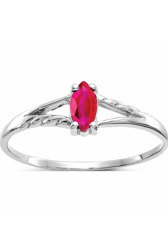 10K White Gold Polished 6x3mm Marquise Genuine July/ Ruby Birthstone Size 7 Ring