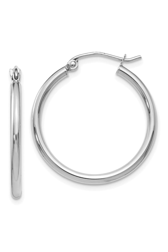10K White Gold Polished Hinged Hoop Earrings