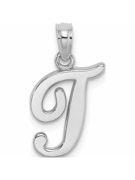 10K White Gold Polished Medium Script Initial T Charm