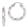 thumbnail image 1 of 10K White Gold Polished & Textured Twist Hoop Earrings, 1 of 2