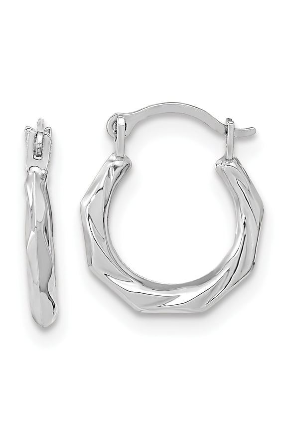 10K White Gold Polished Twist Hoop Earrings
