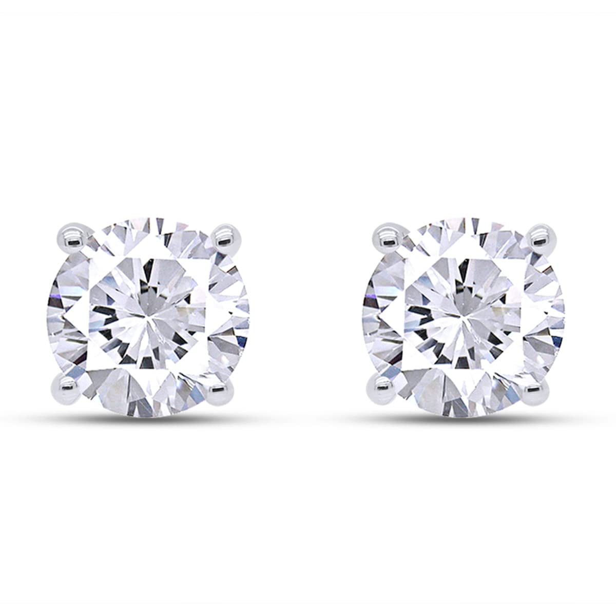 10K White Gold Post 2.00 Carat 6.5MM Round Cut Moissanite Lab Created Diamond 4-Prong Stud Earrings Sterling Silver Push Back Jewelry for Women