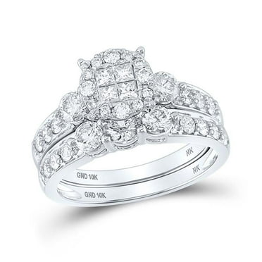 10K White Gold Princess Diamond Bridal Wedding Ring Set - 1.5 CTTW