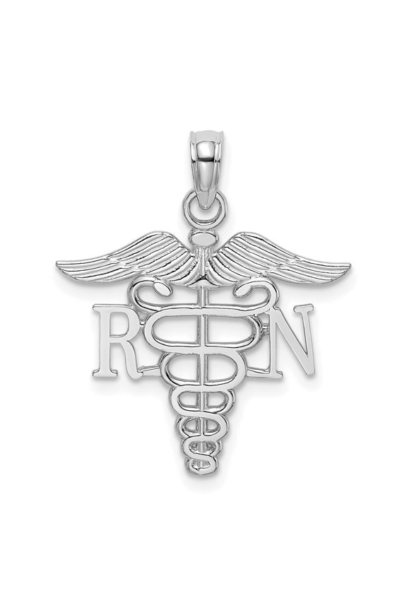 10K White Gold RN Caduceus Pendant