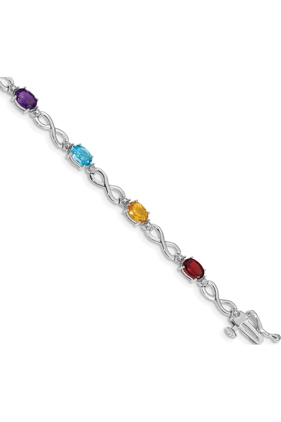 10K White Gold Rainbow Gemstone And Diamond Infinity Bracelet (Width 5) (Length 7) - Jbsp