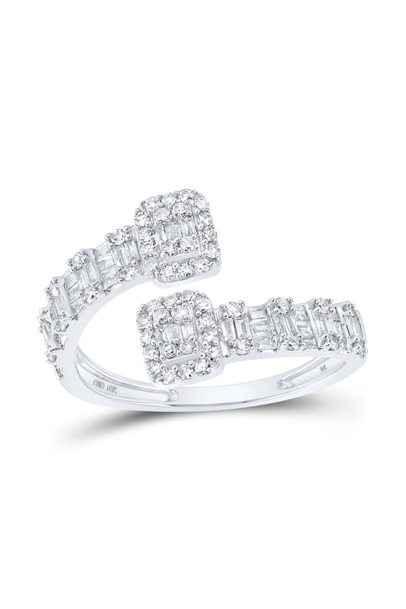 10K White Gold Real Baguette Diamond Women's Bypass Square Cuff Band Ring 1/2 CT