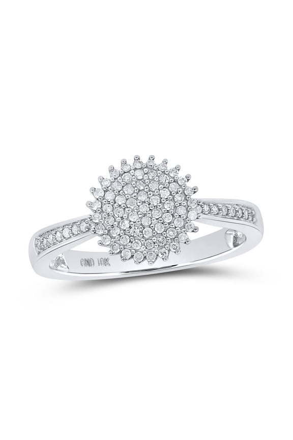 10K White Gold Real Diamond Women's Cluster Sunburst Circle Cocktail Ring 1/4 CT