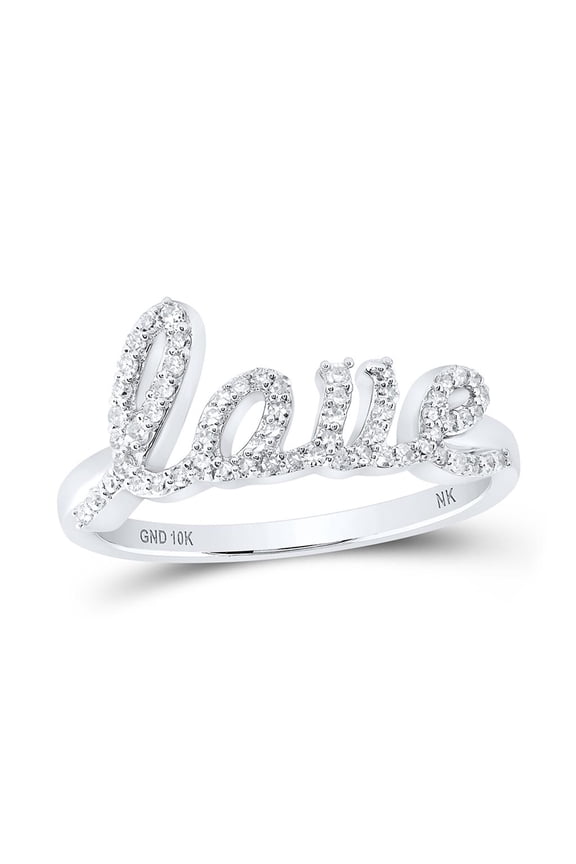 10K White Gold Real Diamond Women's Cursive "LOVE" Band Right Hand Ring 1/4 CT