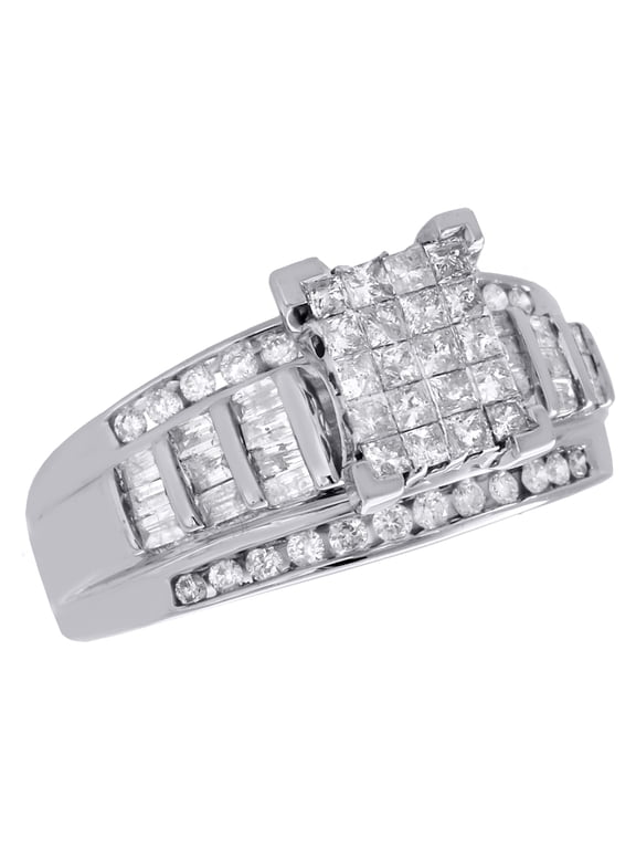 10K White Gold Real Princess Cut Diamond Rectangle Wedding Engagement Ring 1 CT.