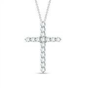POSHADIME 10K White Gold Religious Cross Necklace for Female Girls - 1 Carat (Cttw) Round Natural Diamond Cross Crucifix Pendant Gift for Female with 18 inch Chain (Clarity-I2-I3, Color-J, 0.97 Ct)