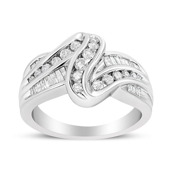10K White Gold Ring 3/4 Cttw Round-Cut Diamond Bypass Ring (H-I Color, I2-I3 Clarity) - Size 7