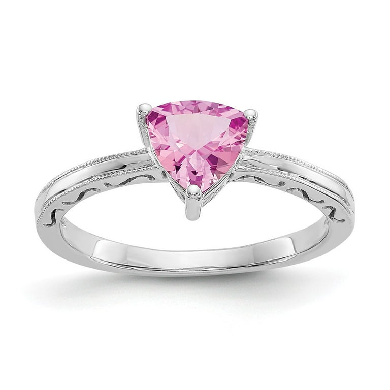 10k White Gold Created Pink Sapphire Trillion Ring 10k White Gold Created Pink Sapphire Trillion Ring