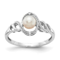 10K White Gold Ring Band Pearl (06) June Diamond Round Freshwater