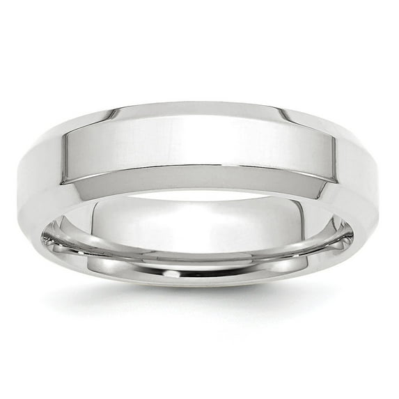 10K White Gold Ring Band Wedding Beveled Comfort 6mm Bevel Edge Fit Size 12