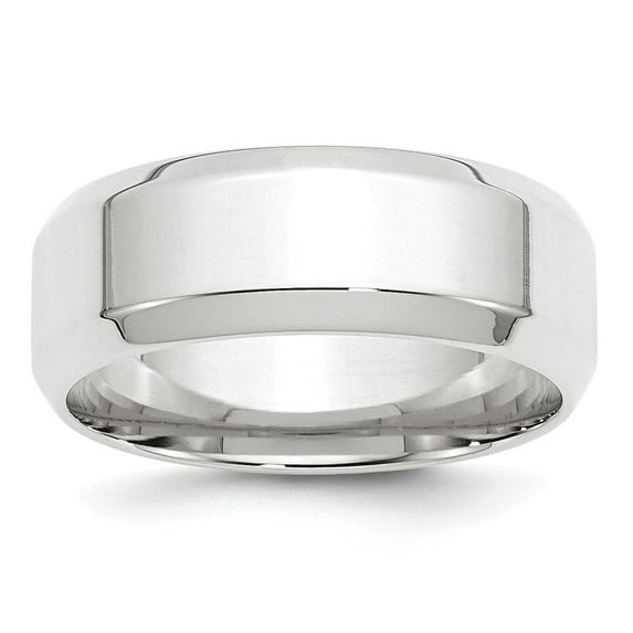 10K White Gold Ring Band Wedding Beveled Comfort 8mm Bevel Edge Fit Size 8.5