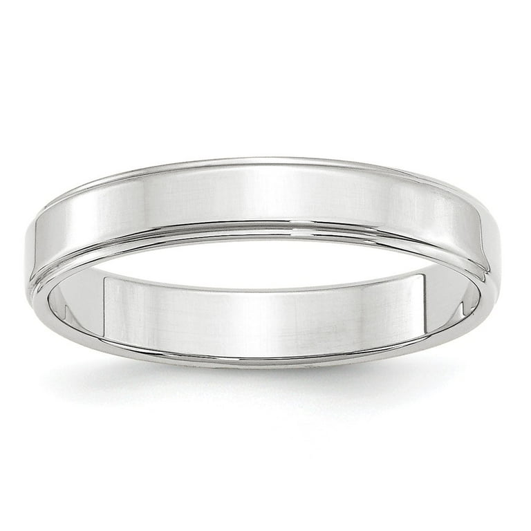 10K White Gold Ring Band Wedding Standard Flat 4mm with Step Edge