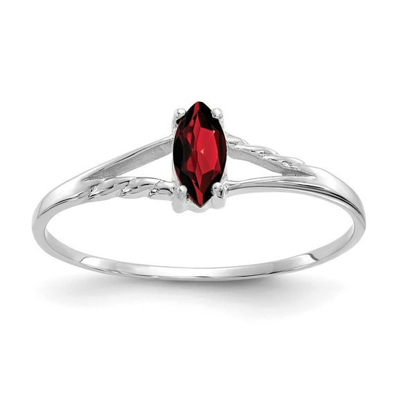 10K White Gold Ring Band with Stones (01) January Garnet Marquise Red, Size 8