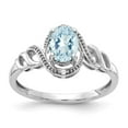 thumbnail image 1 of 10K White Gold Ring Band with Stones (03) March Aquamarine Oval Blue Diamond Round, Size 6, 1 of 5