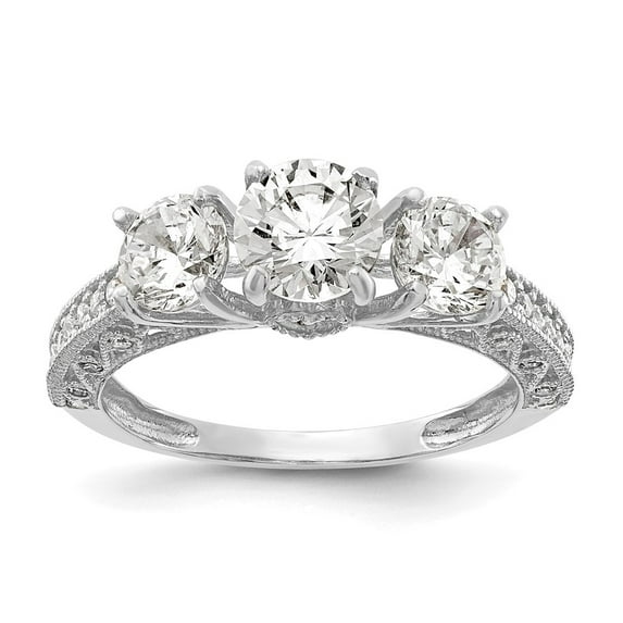 10K White Gold Ring Band with Stones Cubic Zirconia CZ Round Clear, Size 8