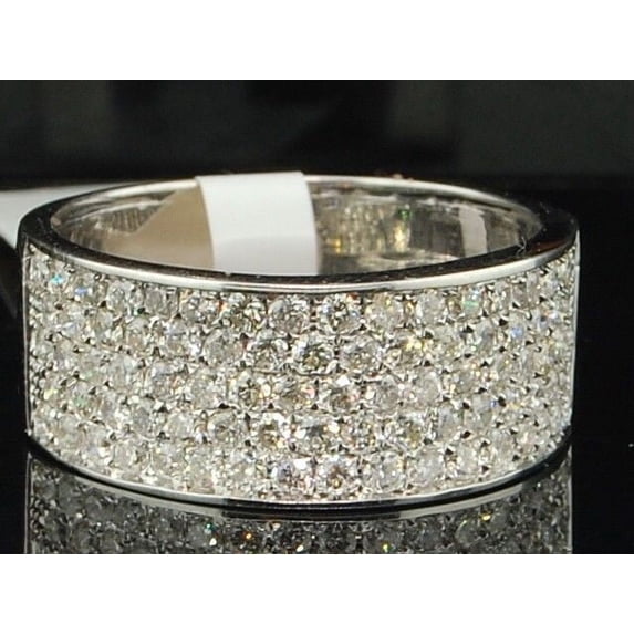 10K White Gold Round Cut Diamond Wide Wedding Band Pave Ladies Fashion Ring 1 Ct