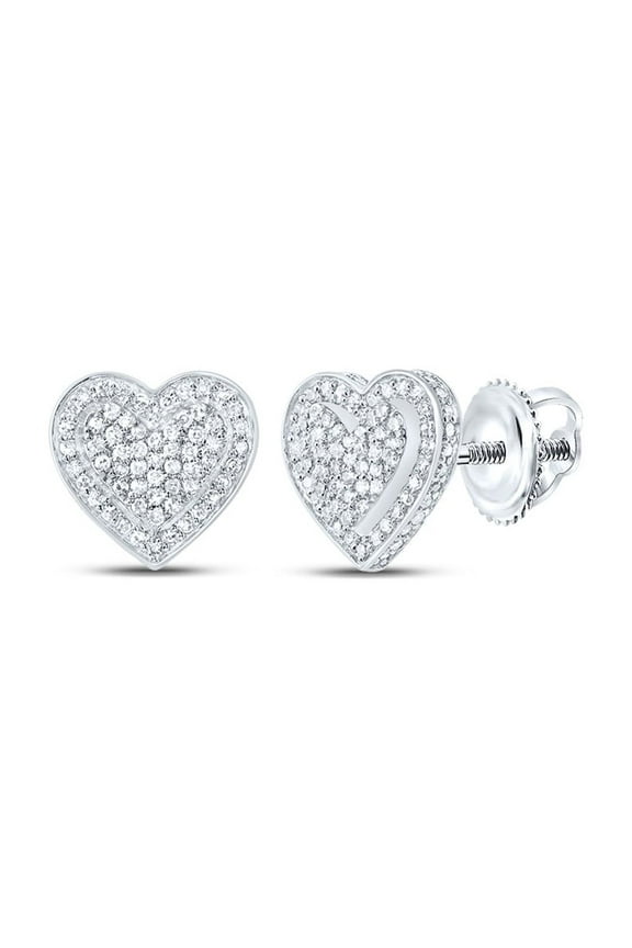 10K White Gold Round Diamond 3D Love Heart Earrings 10mm Statement Stud 1/2 CT.