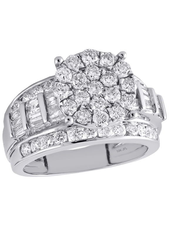 10K White Gold Round Diamond Circle Cluster Ladies Designer Engagement Ring 2 Ct